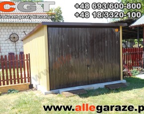 Garaż blaszany spad na tył 3x5 RAL 1002 piaskowy brama uchylna