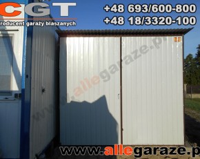 Garaż blaszany spad na tył 3x5 RAL 9010 biały brama dwuskrzydłowa