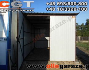 Garaż blaszany spad na tył 3x5 RAL 1002 piaskowy brama uchylna