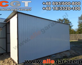 Garaż blaszany spad na tył 3x5 RAL 1002 piaskowy brama uchylna